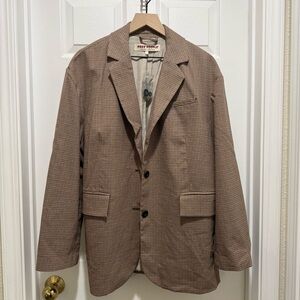 Free People Tan and Brown Checkered Blazer